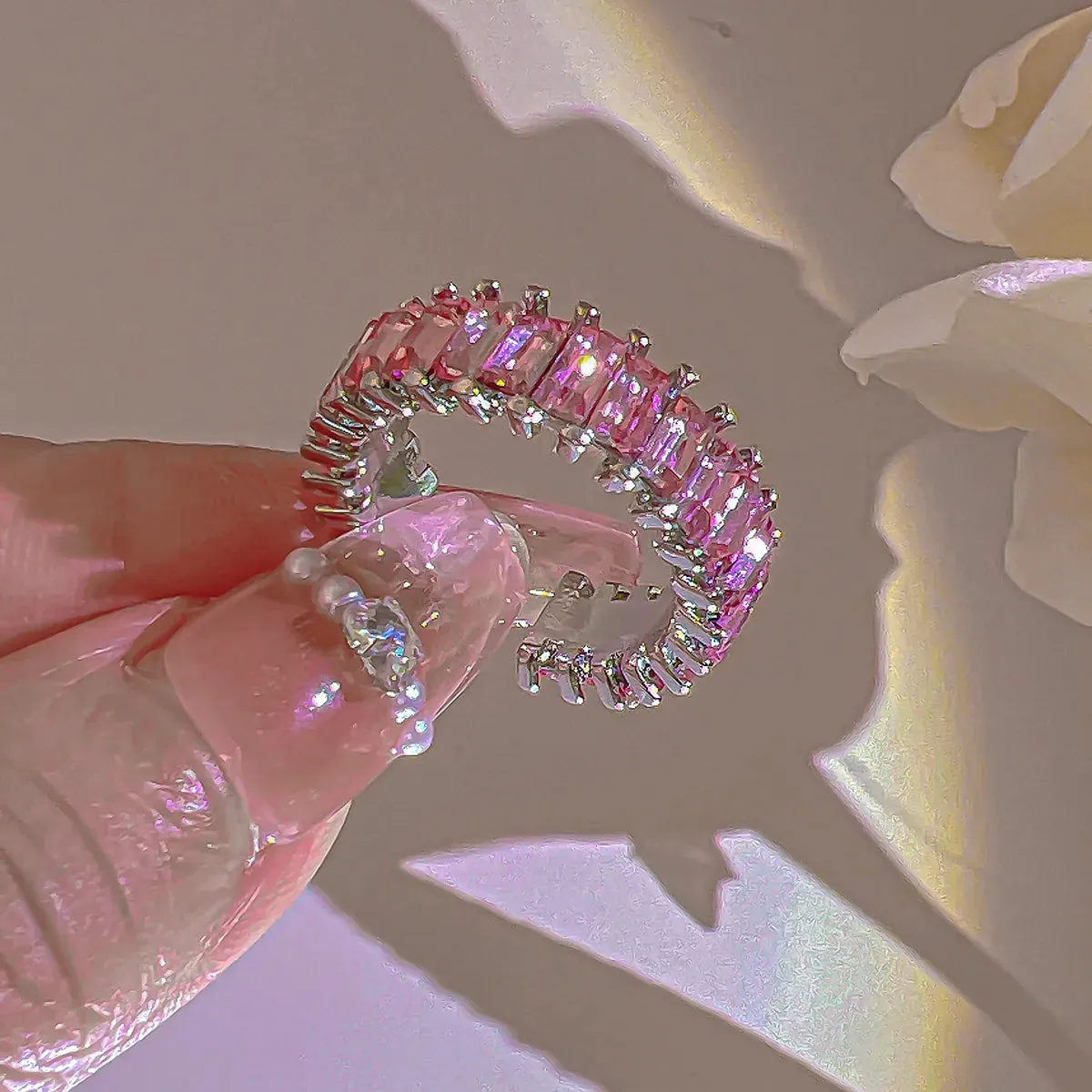 Pink Crystal Coquette Rings