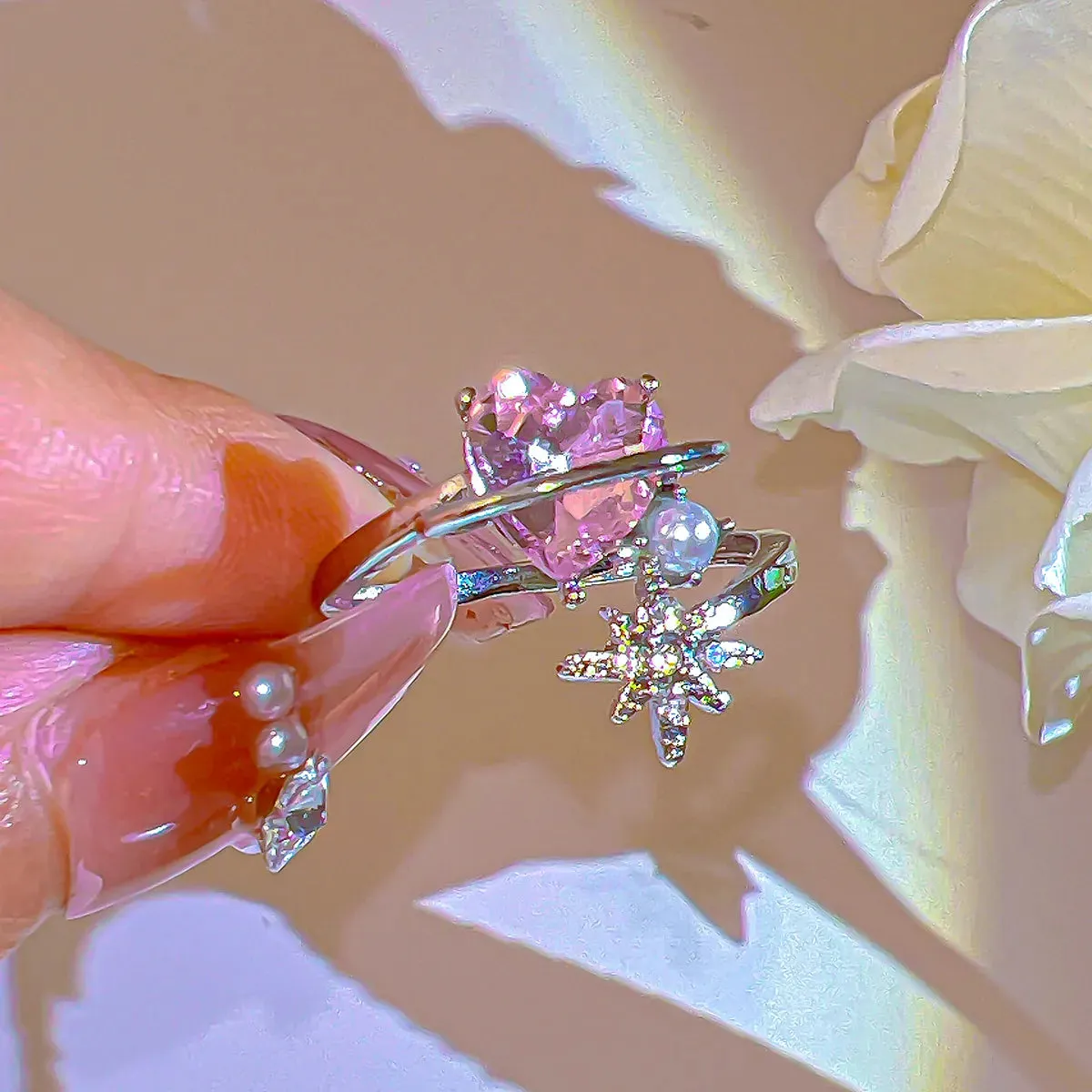 Pink Crystal Coquette Rings
