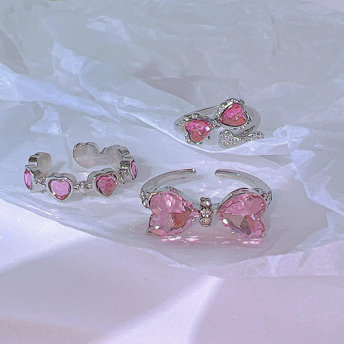Pink Crystal Coquette Rings