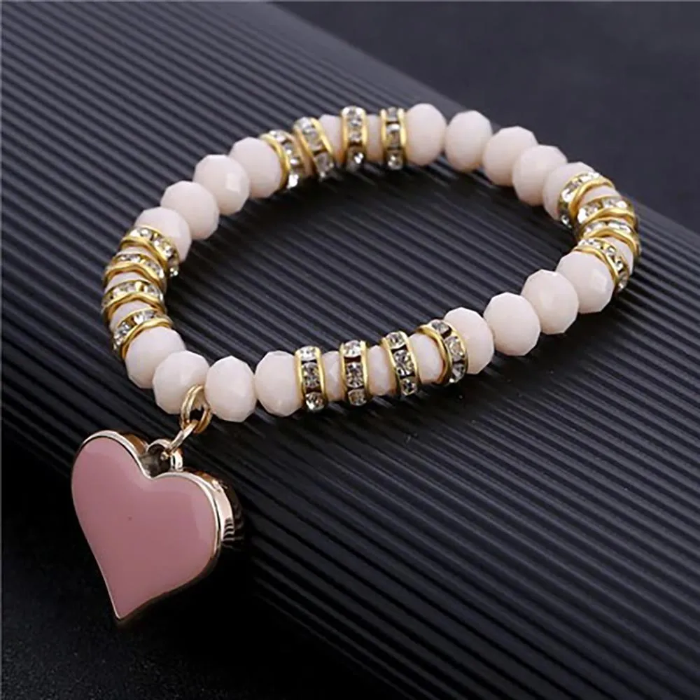 Precious Heart Accent Beaded Charm Bracelet