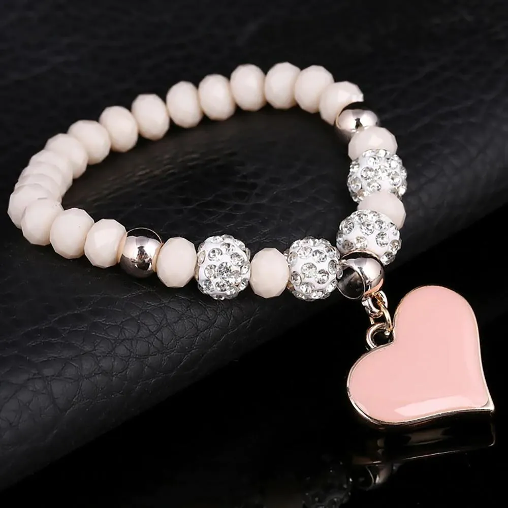 Precious Heart Accent Beaded Charm Bracelet