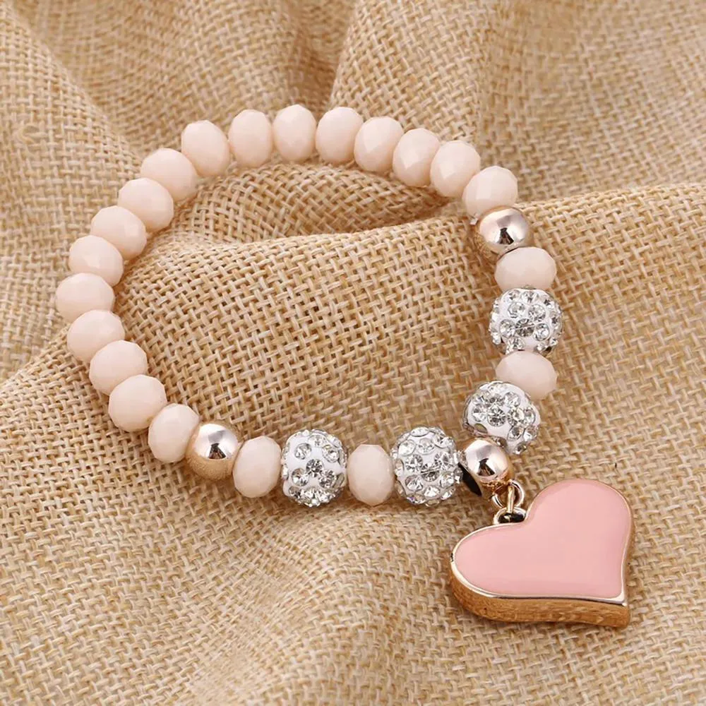 Precious Heart Accent Beaded Charm Bracelet