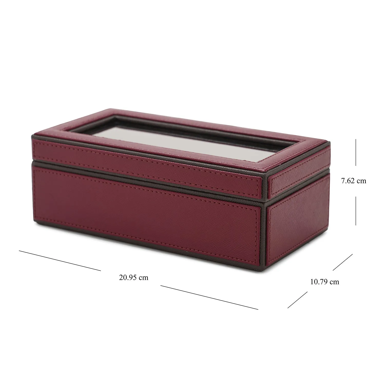 Red 3 Compartment Faux Leather Watch Box