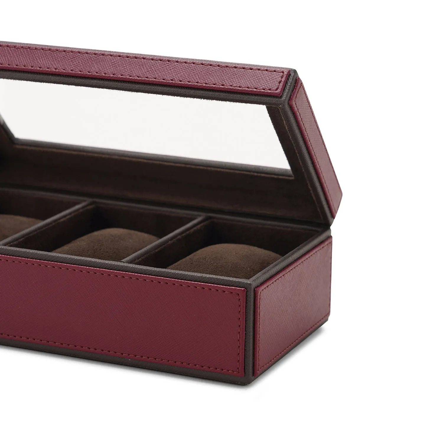 Red 3 Compartment Faux Leather Watch Box