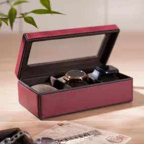 Red 3 Compartment Faux Leather Watch Box