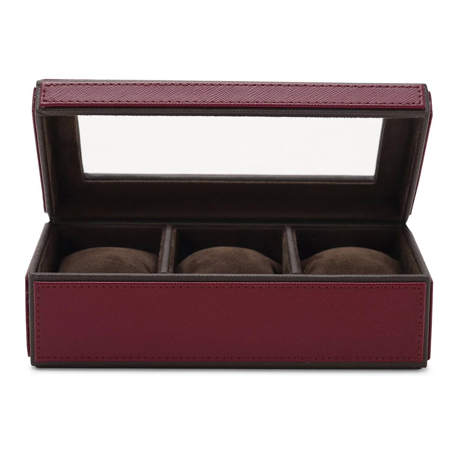 Red 3 Compartment Faux Leather Watch Box