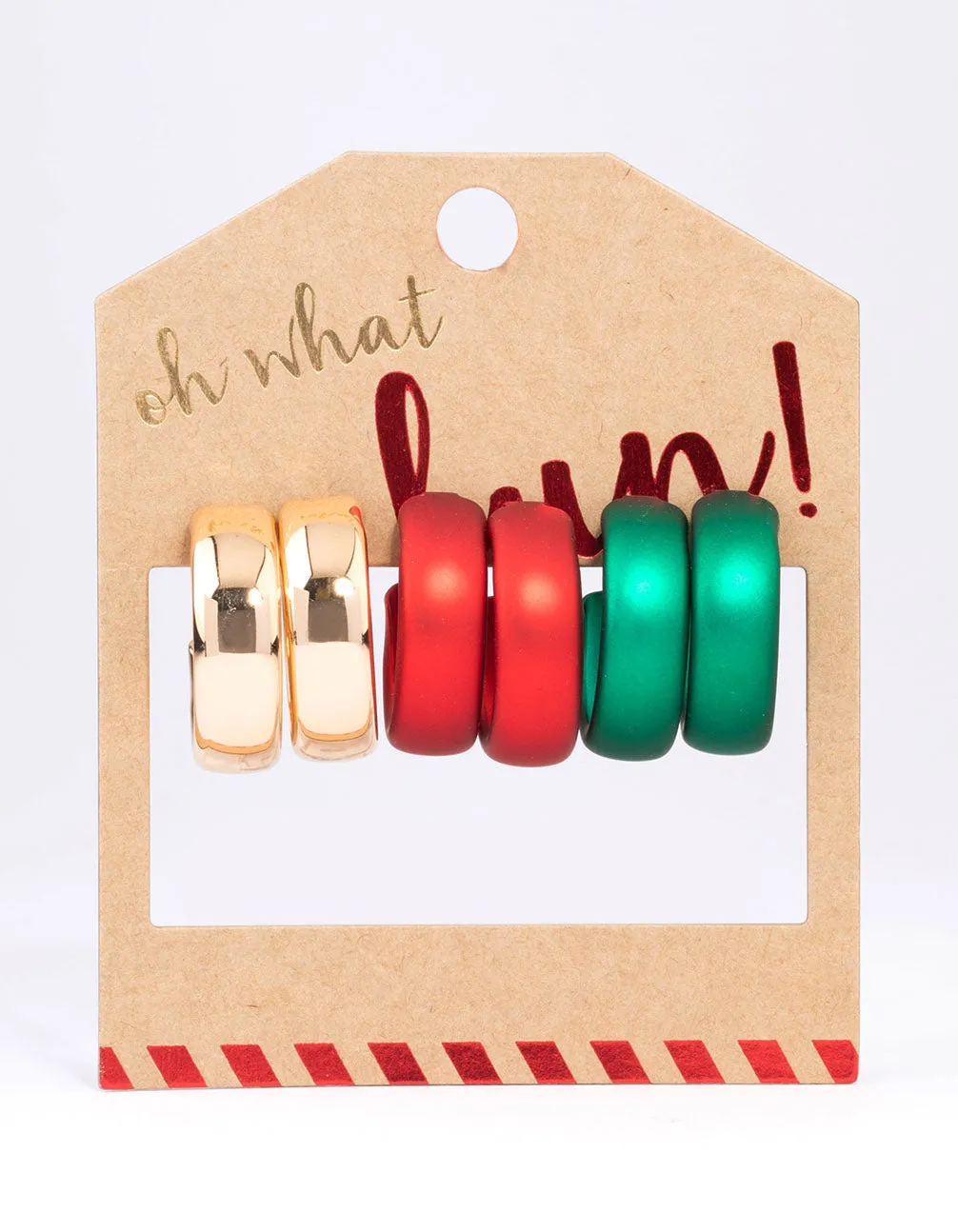 Red & Green Chunky Christmas Hoop Earrings 3-Pack
