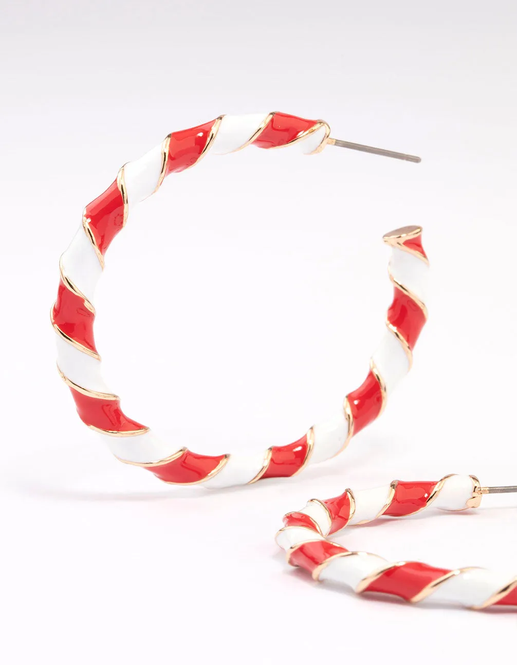 Red & White Enamel Christmas Hoop Earrings
