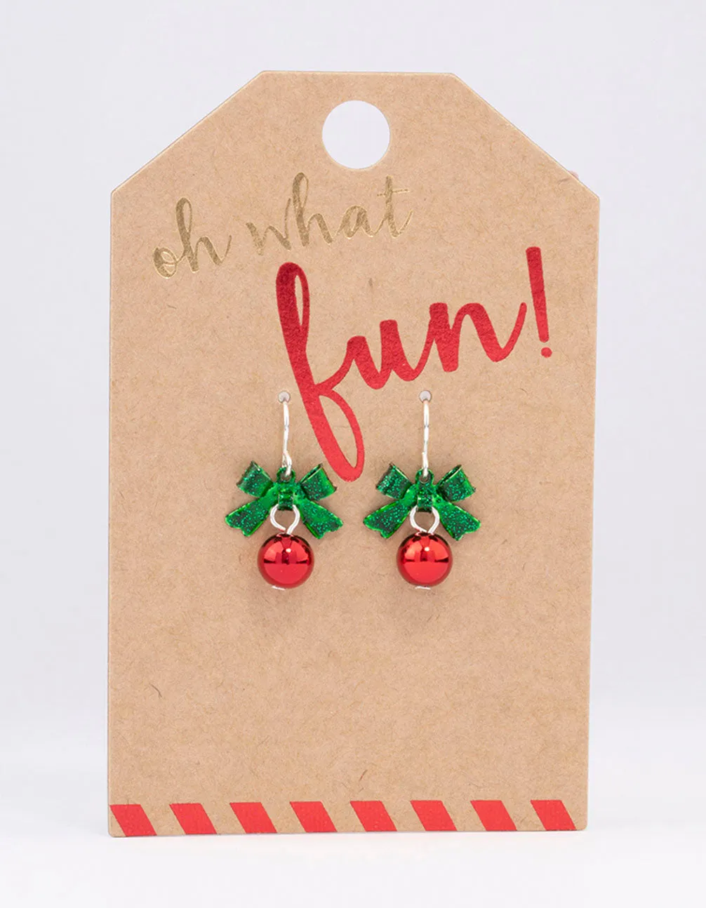 Red Bow & Bell Christmas Drop Earrings