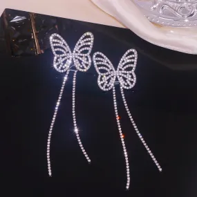 Romantic Look Rhinestone Butterfly Drop Earrings - Bridal or Quinceañera Accessory or Bridesmaid Gift