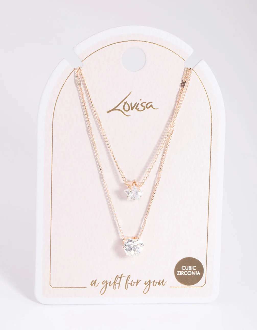 Rose Gold Star & Heart Basic Diamante Necklace