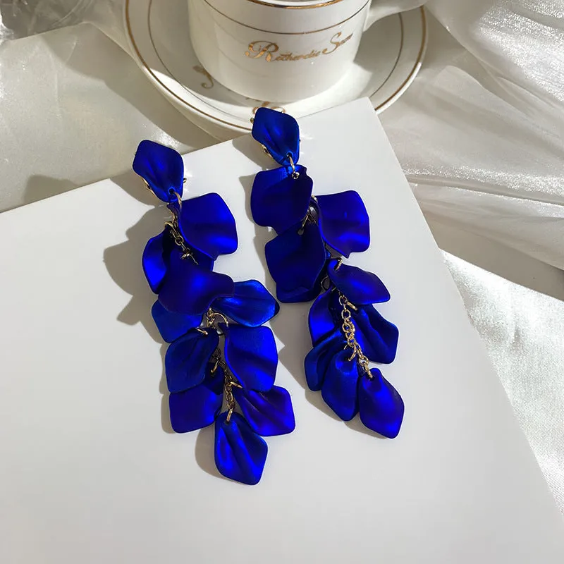Rose Petal Acrylic Earrings - Royal Blue