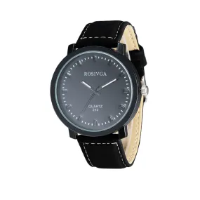 Rosivga Grande Men's Black Leather Strap Watch (Black face)