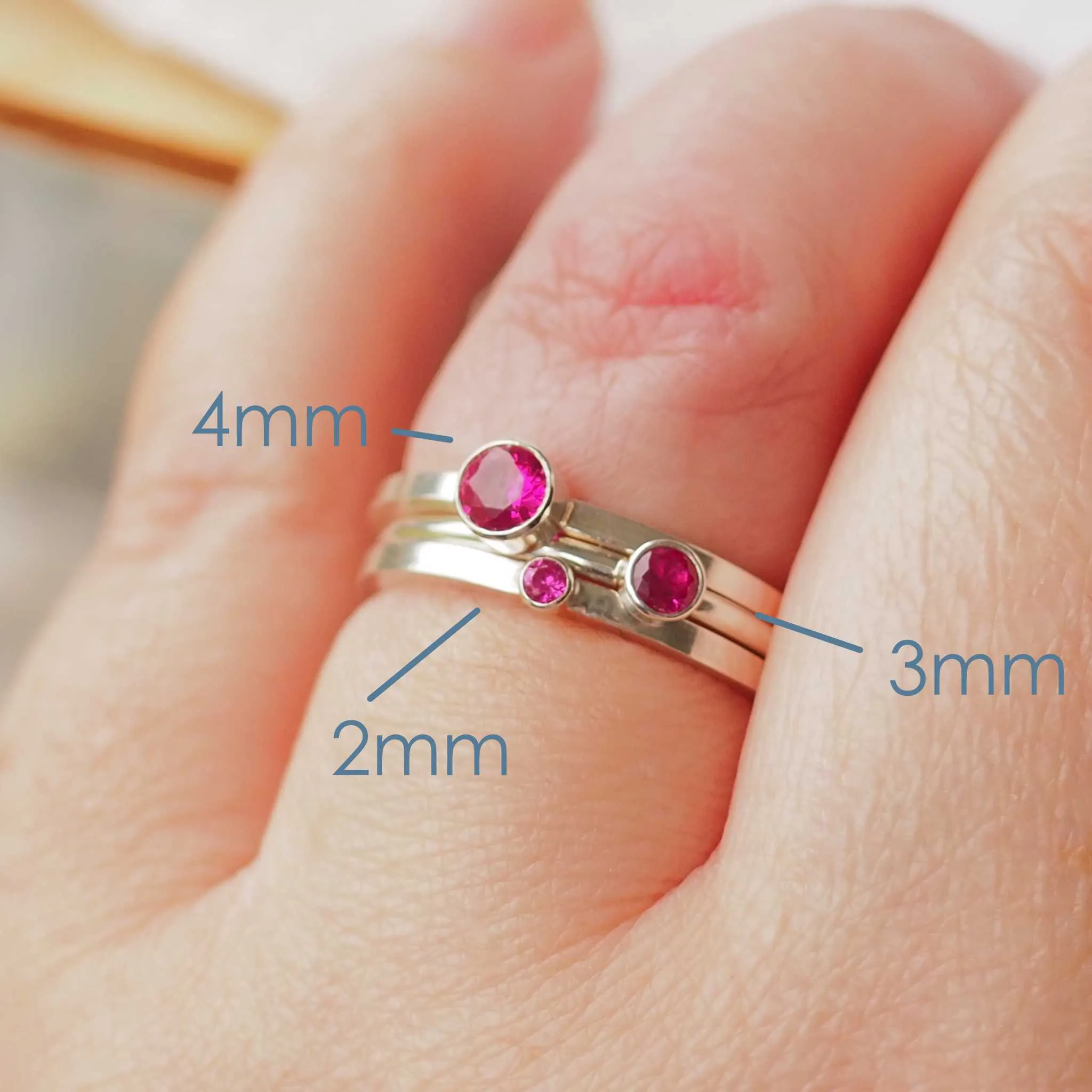 Ruby Silver Ring - 4mm Cubic Zirconia Gemstone