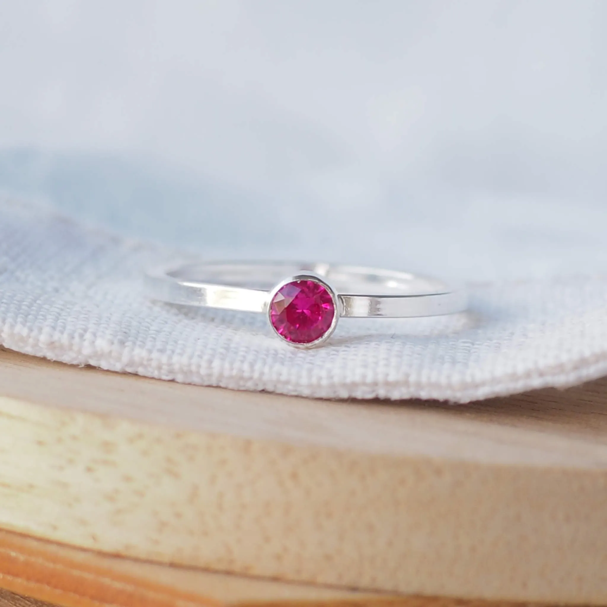 Ruby Silver Ring - 4mm Cubic Zirconia Gemstone