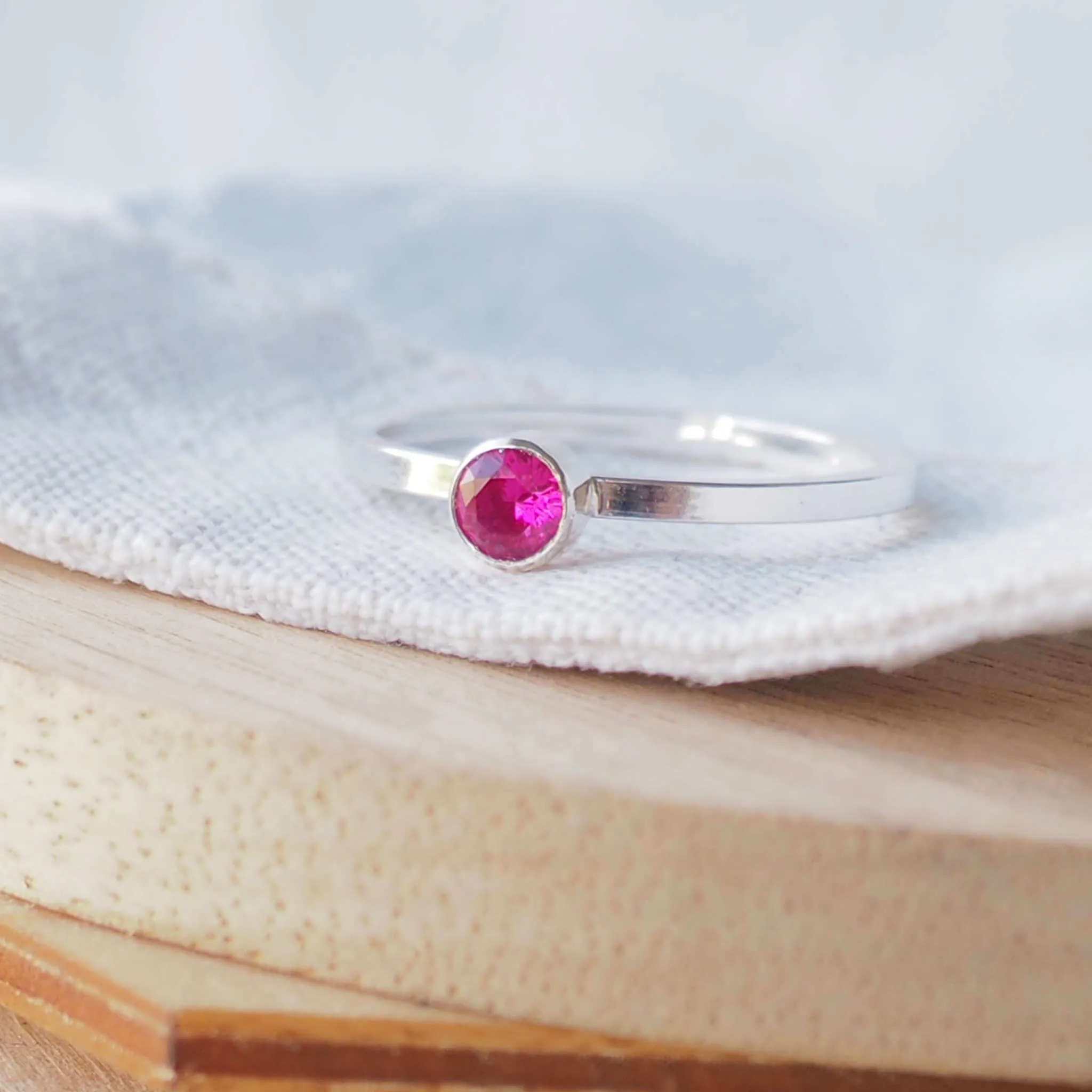 Ruby Silver Ring - 4mm Cubic Zirconia Gemstone