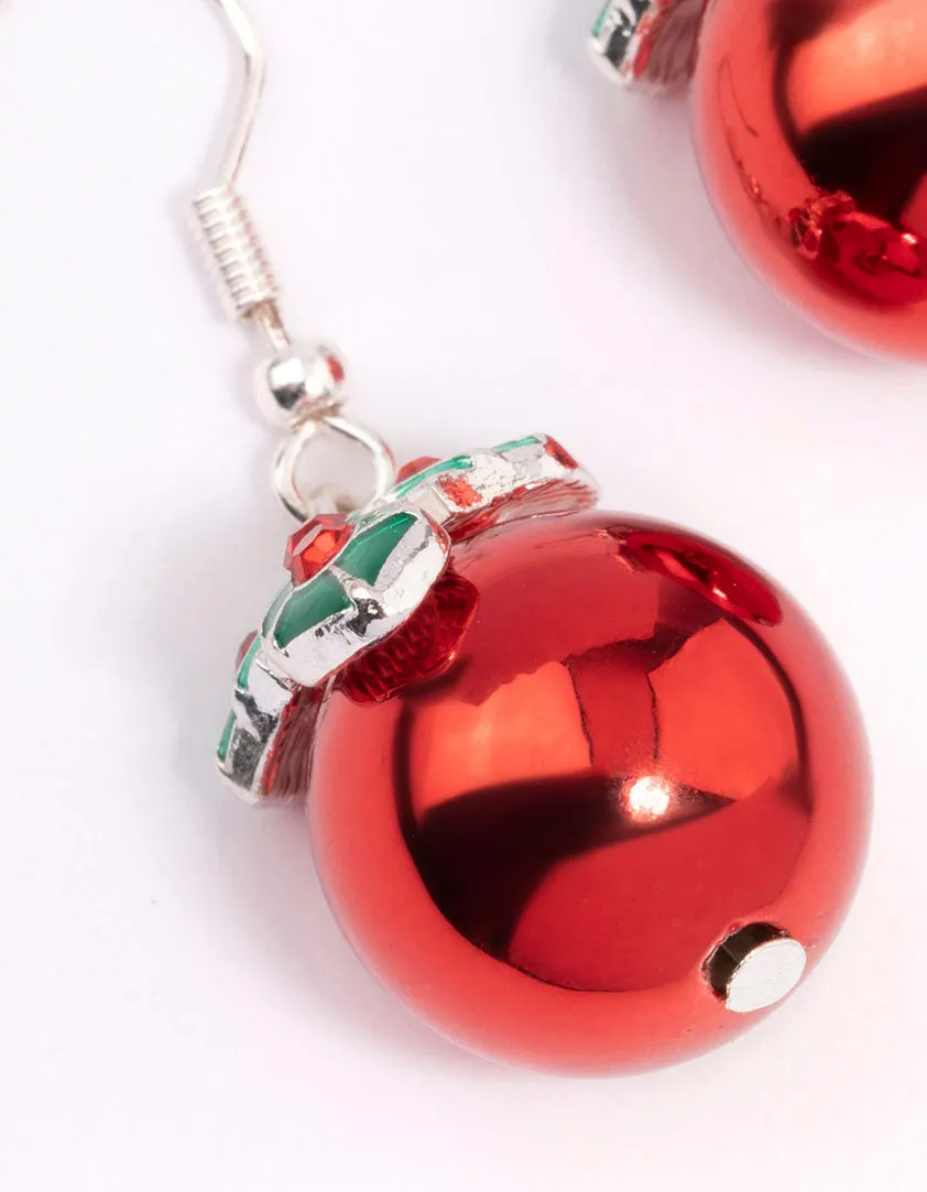 Silver Mistletoe Ball Drop Earrings