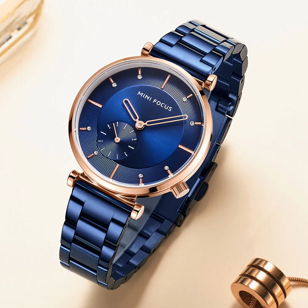 Simple and stylish Japanese movement waterproof-encrusted steel strap women's watch