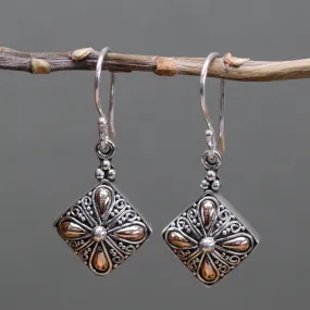 Sterling Silver & 18ct Gold Earrings - Square Drop