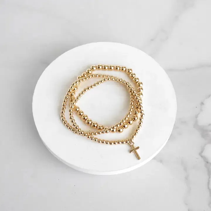 Stretch Beaded Charm Cross Bracelet