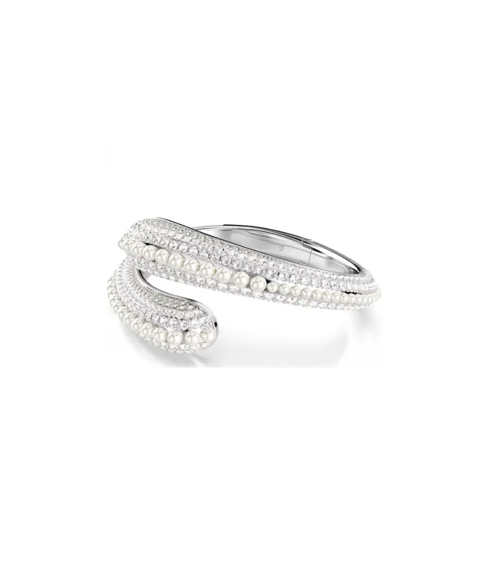 SWAROVSKI SUBLIMA CUFF, CRYSTAL PEARL, ROUND CUT,WHITE,RHODIUM PLATED