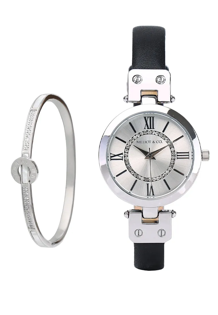 Sylvia Rose Gold Analog Watch with Bangle (Black)