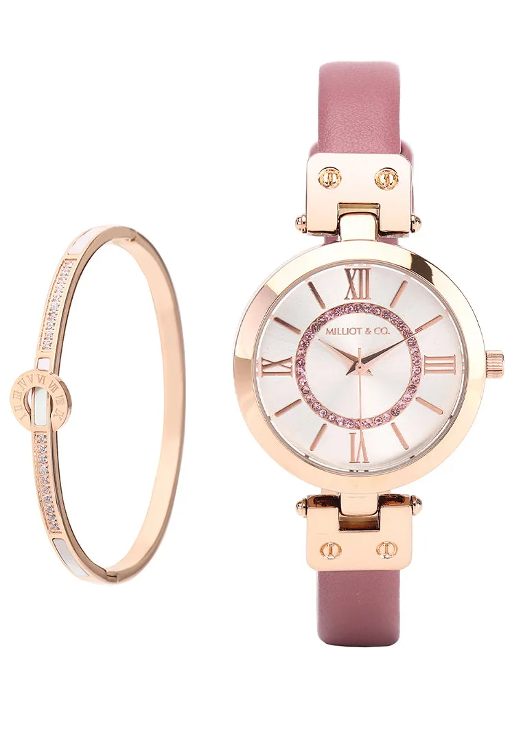 Sylvia Rose Gold Analog Watch with Bangle (Chestnut)
