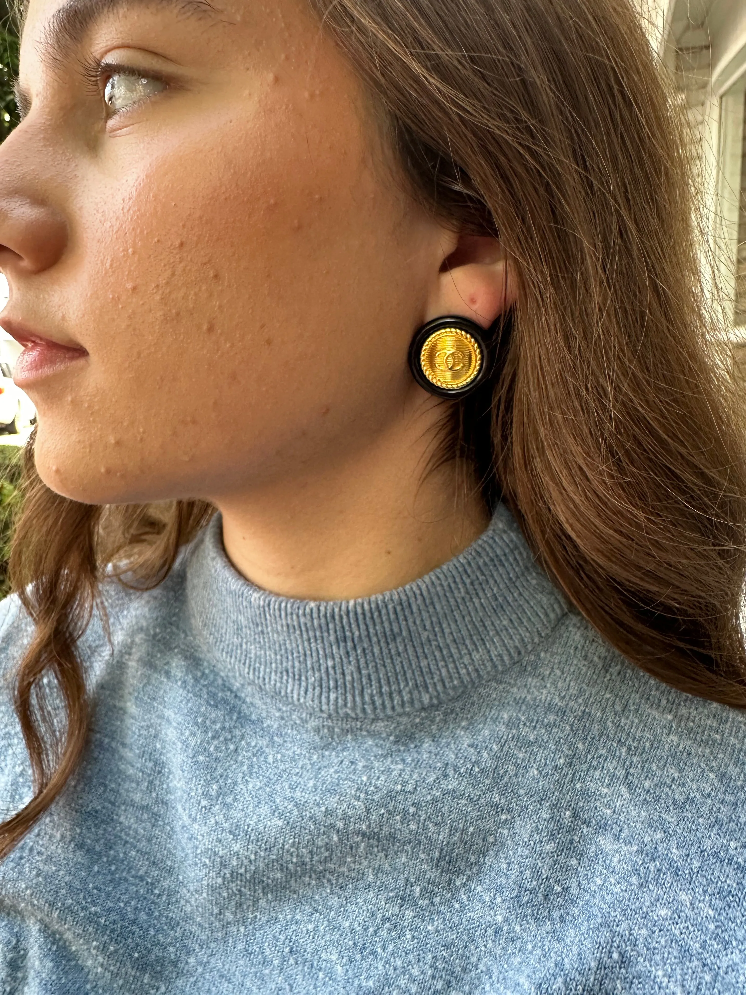 The Classic Collection - Gold and Black Button Earrings