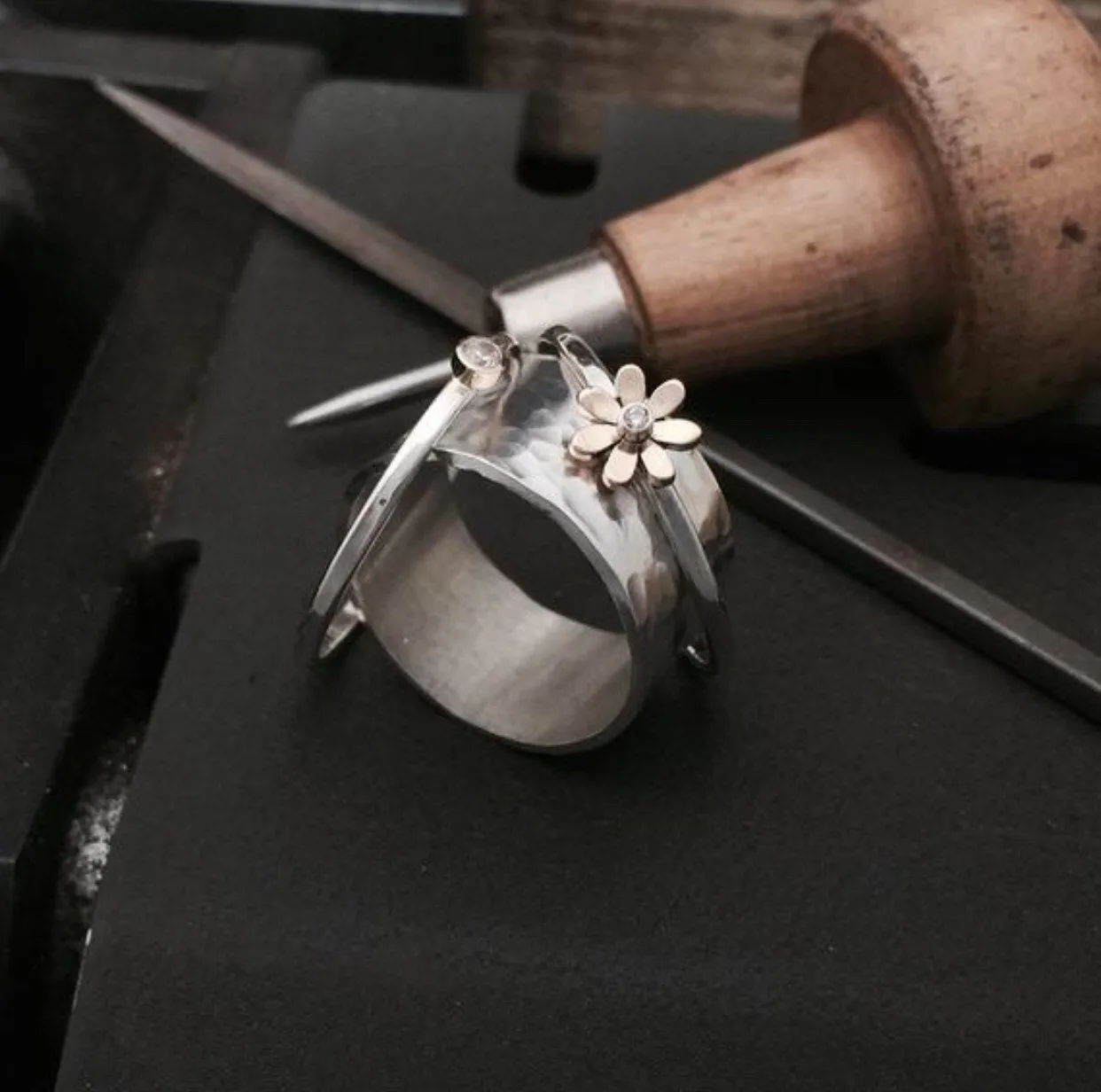 The Love Spinner Ring, handmade worry ring 9ct solid gold & sterling Silver