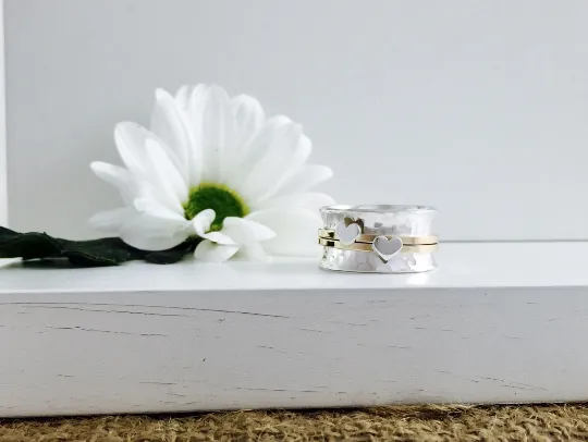 The Love Spinner Ring, handmade worry ring 9ct solid gold & sterling Silver