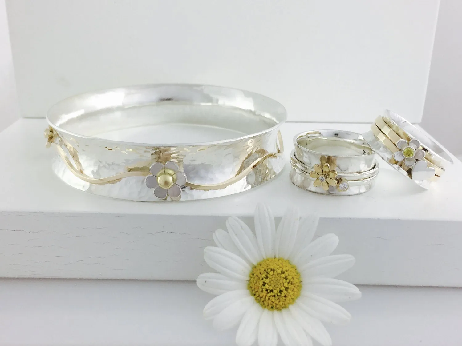 The Love Spinner Ring, handmade worry ring 9ct solid gold & sterling Silver