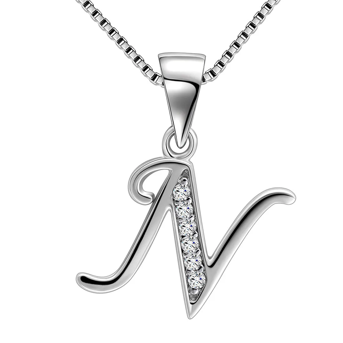 Tokyo Mart Letter N Initial Necklaces Pendant Women Men Name Jewelry Gift 925 Silver