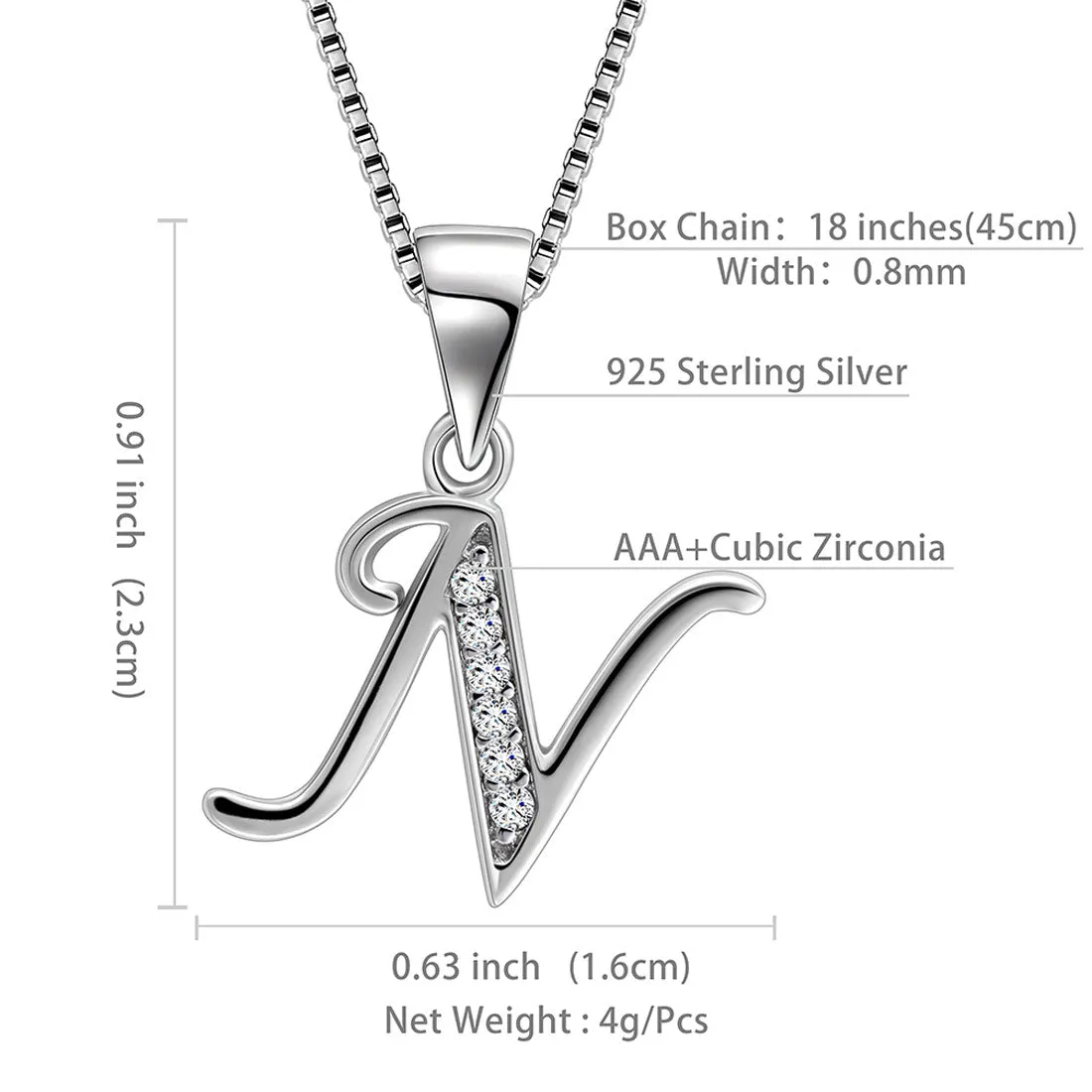 Tokyo Mart Letter N Initial Necklaces Pendant Women Men Name Jewelry Gift 925 Silver