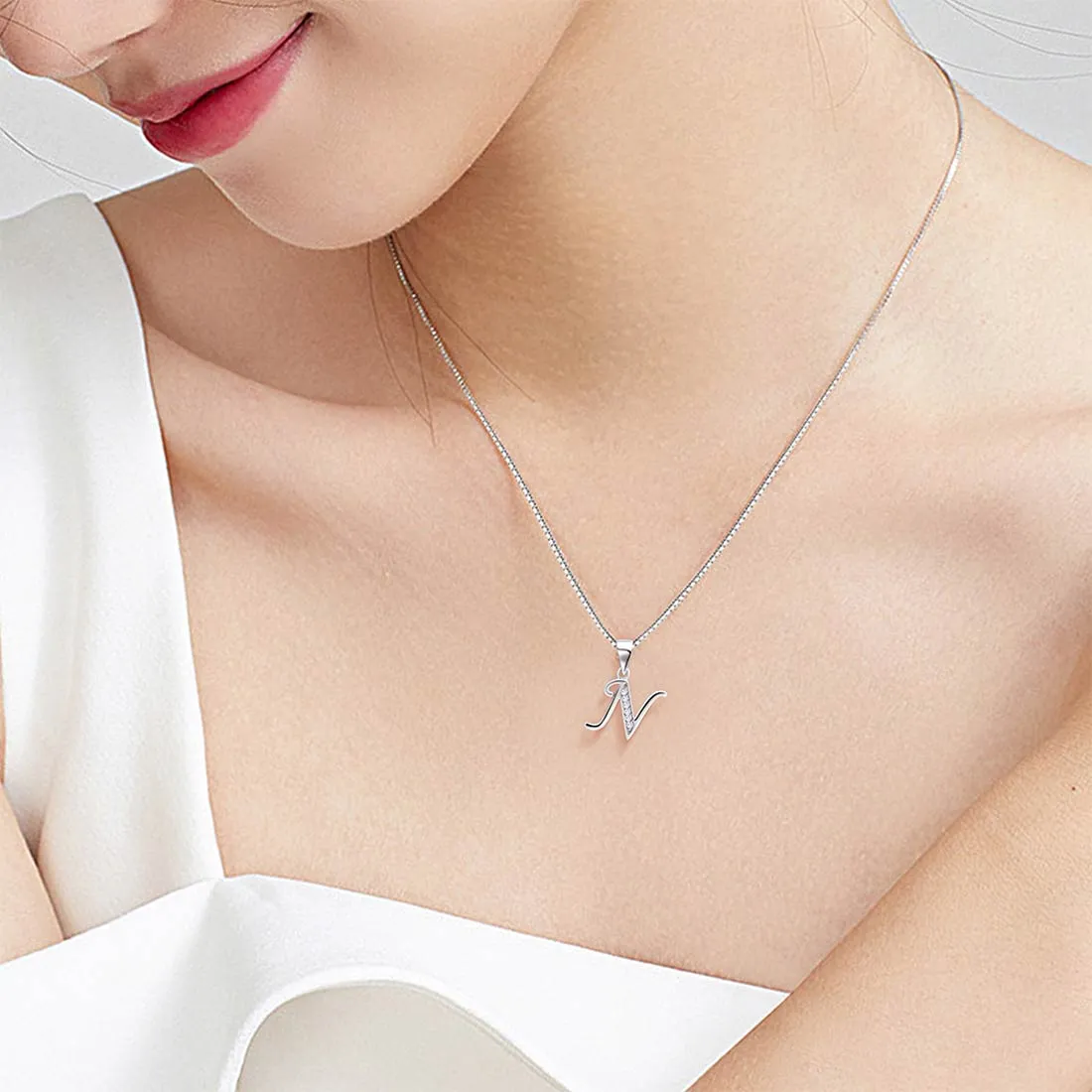 Tokyo Mart Letter N Initial Necklaces Pendant Women Men Name Jewelry Gift 925 Silver