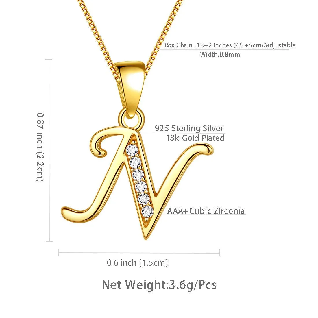Tokyo Mart Letter N Initial Necklaces Pendant Women Men Name Jewelry Gift 925 Silver