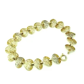 Vintage 1940s Silver Filigree Gilt Heart Bracelet