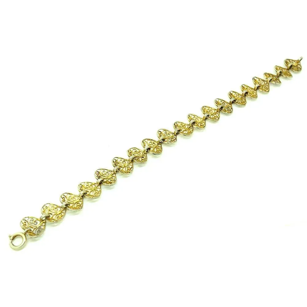 Vintage 1940s Silver Filigree Gilt Heart Bracelet