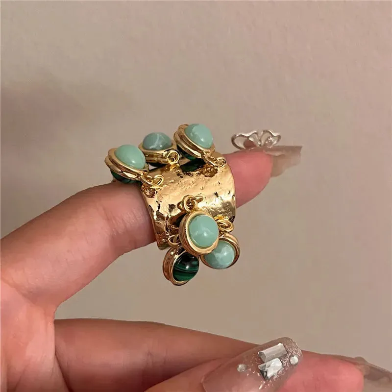 Vintage Natural Stone Malachite Glass Rings