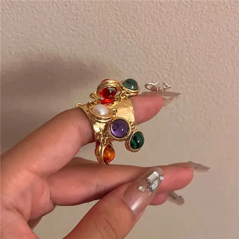 Vintage Natural Stone Malachite Glass Rings