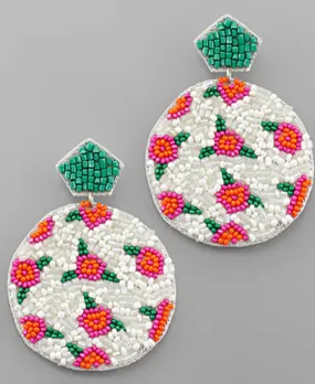 White Floral Beaded Earrings