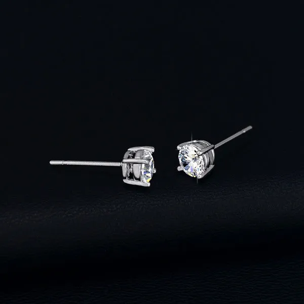 White Gold Plated 4 Prong Small Cute AAA Top Grade 0.5ct Sona CZ Post Stud Earrings Boucle D'oreille Femme