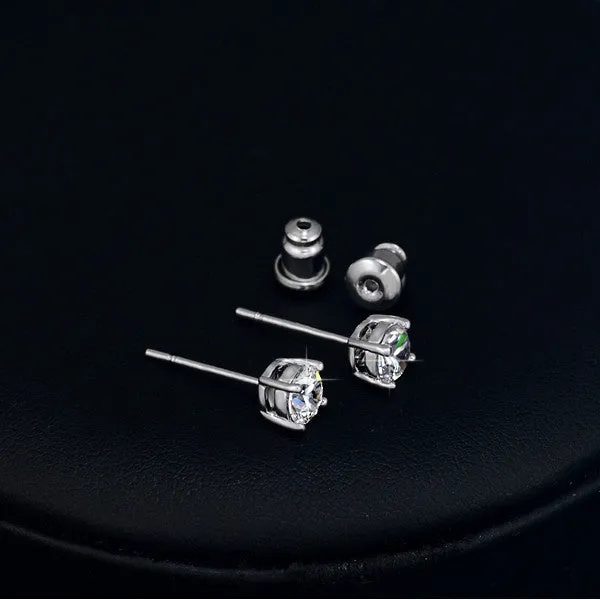 White Gold Plated 4 Prong Small Cute AAA Top Grade 0.5ct Sona CZ Post Stud Earrings Boucle D'oreille Femme