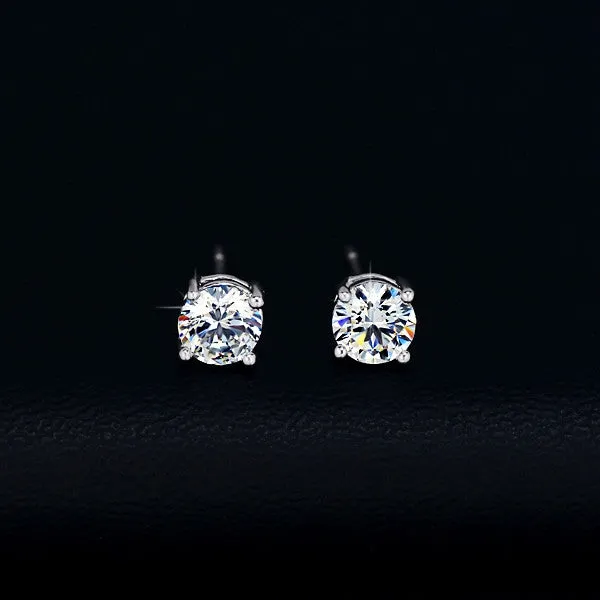 White Gold Plated 4 Prong Small Cute AAA Top Grade 0.5ct Sona CZ Post Stud Earrings Boucle D'oreille Femme