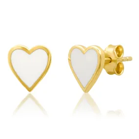 WHITE HEART ENAMEL STUDS, GOLD