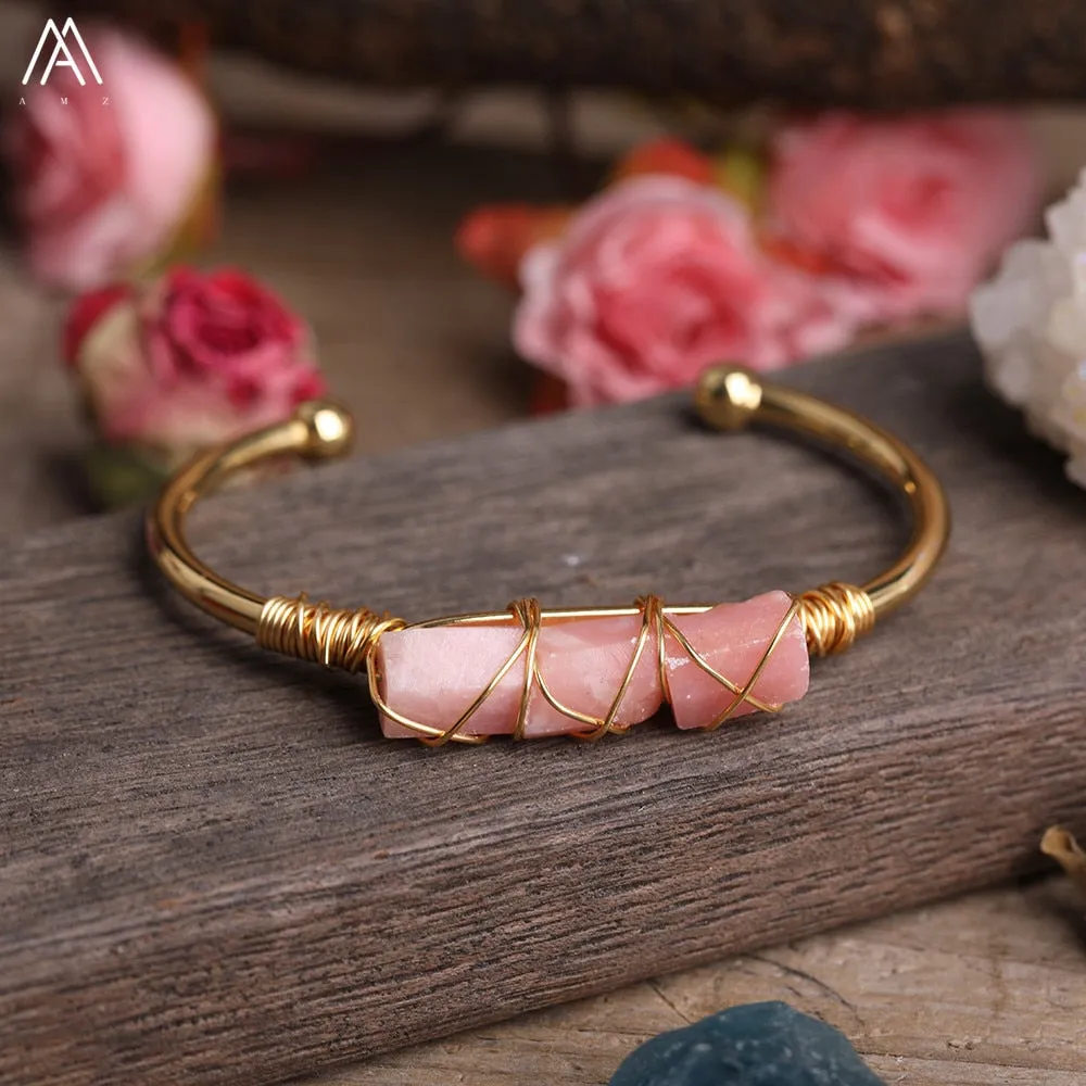 Wire Wrapped Larimar Stone Bracelet in Gold Copper - Available in various color