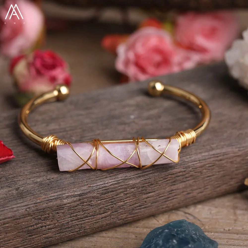 Wire Wrapped Larimar Stone Bracelet in Gold Copper - Available in various color