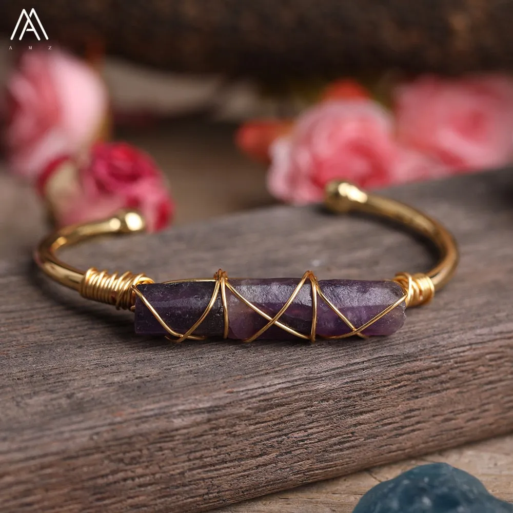 Wire Wrapped Larimar Stone Bracelet in Gold Copper - Available in various color