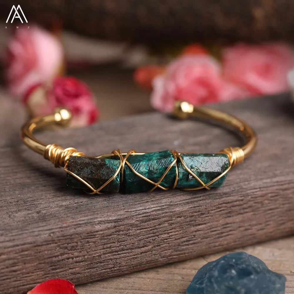 Wire Wrapped Larimar Stone Bracelet in Gold Copper - Available in various color