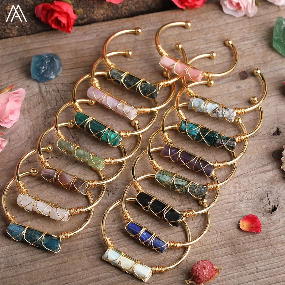 Wire Wrapped Larimar Stone Bracelet in Gold Copper - Available in various color