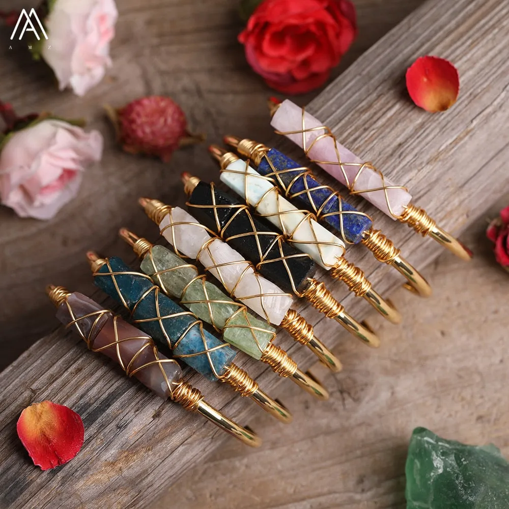 Wire Wrapped Larimar Stone Bracelet in Gold Copper - Available in various color